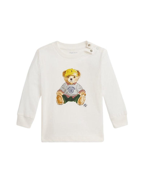T-shirt panna con stampa per neonato Ralph Lauren Kids 320P00513001 WHITE 