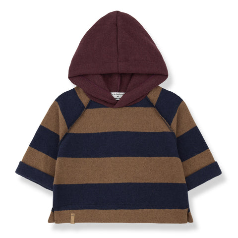 Maglia con cappuccio a righe blu e castagna per neonato 1+ more in the family JAKOB CASTAGNA 