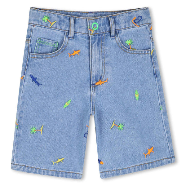 Shorts in denim con ricami multicolor all over per neonato e bambino BILLIEBLUSH U21721 Z18 