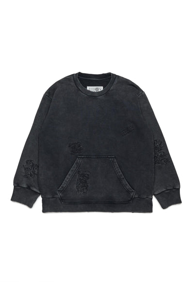 Felpa nera con rotture per bambini MM6 Maison Margiela M60867 M6900 
