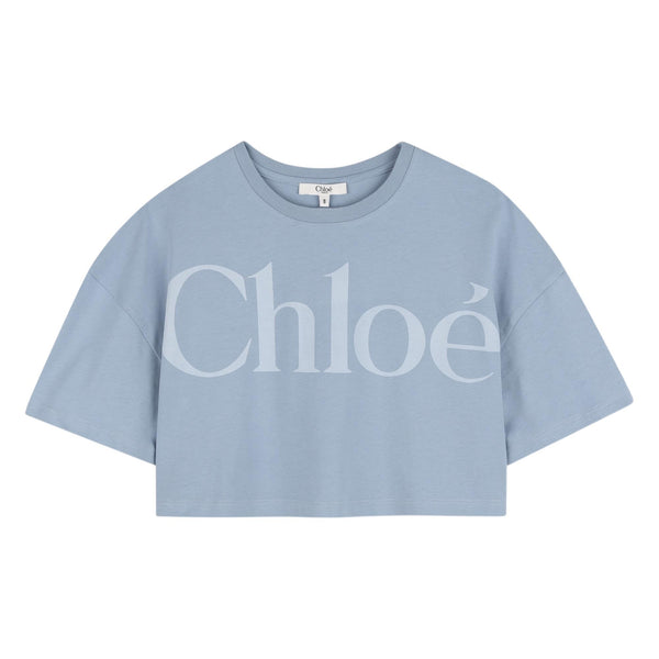 T-shirt celeste con logo per bambina Chloé C20859 821 