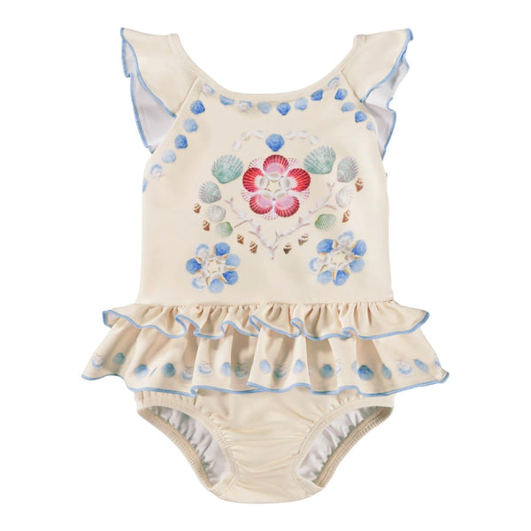 Costume intero beige con motivo conchiglie per neonata Molo NALANI 5218 