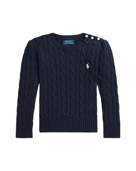 Maglia blu in cotone a trecce con logo per neonata e bambina Ralph Lauren Kids 312901316009 NAVY 
