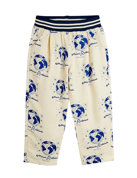 Pantalone panna con dettagli blu e stampa all over per neonati e bambini Mini Rodini 2623010610 WHITE 