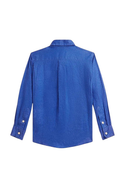 Camicia in lino blu con logo per neonato e bambino Ralph Lauren Kids 322967600500 IRIS BLUE 