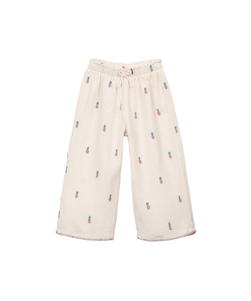Pantalone panna in maglia con ricami all over per neonata Play up 4AS11601 E786N 