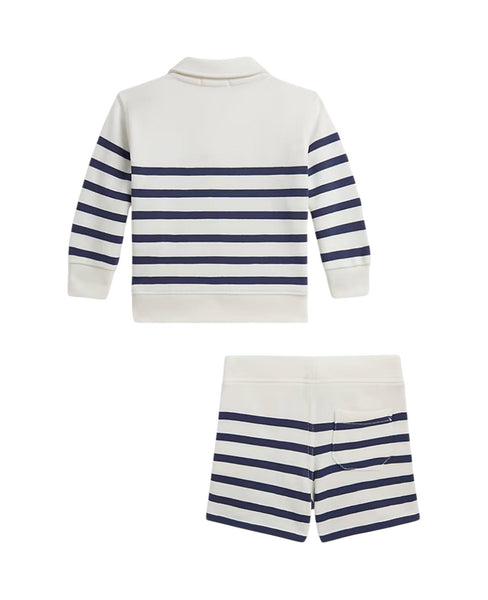 Felpa e short bianchi a rihe blu per neonato Ralph Lauren Kids 320B14056001 WHITE/NAVY 