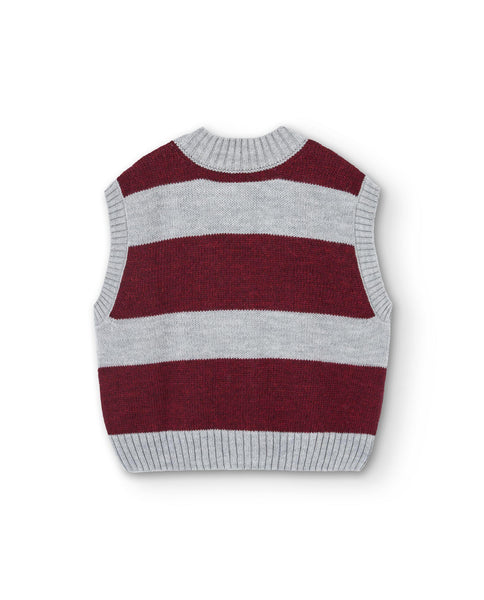 Gilet in maglia a righe grigio e bordeaux per bambini The Animals Observatory F25093 208XX 