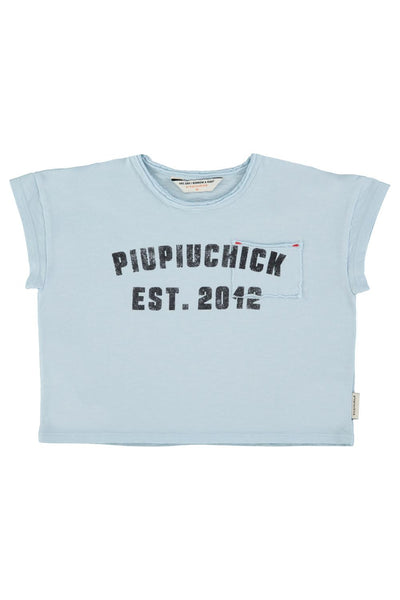T-shirt celeste ocn stampa per neonati e bambini Piupiuchick SS26.JRS2615C LIGHT BLU 