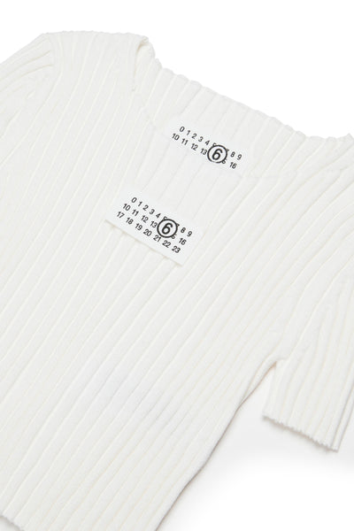 Maglia bianca a coste con logo per bambina MM6 Maison Margiela M60989 M6101 