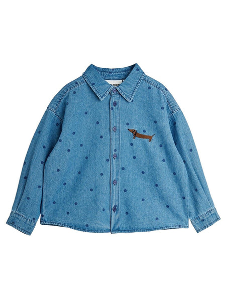 Camicia in denim blu con ricamo per neonata e bambina Mini Rodini 2622010060 BLUE 