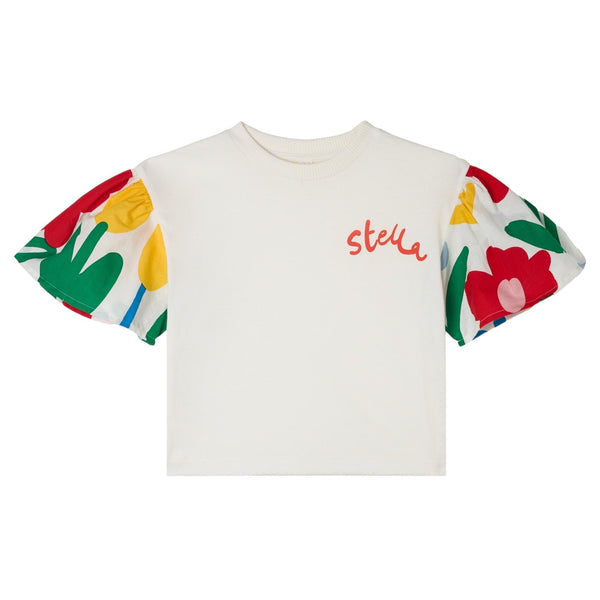 T-shirt bianca con logo e maniche multicolor per bambina Stella McCartney kids TY8B71 101 