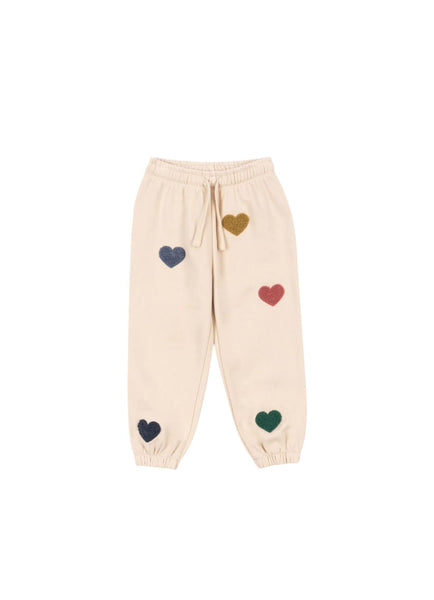 Pantalone in felpa beige con ricami per neonata e bambina Konges slojd KS103870 MULTI HEART 