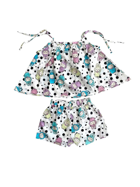 Completo bianco con stampa all over per neonata e bambina Mousse kids LKCMN190 BABEFUR 