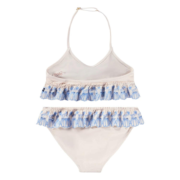 Bikini beige con dettagli celesti ricamati per neonata e bambina Molo NANDA 5602 