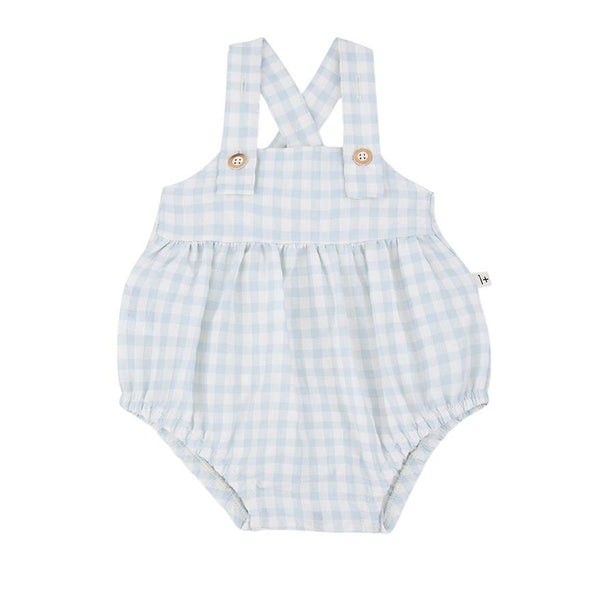 Salopette check bianco e azzurro per neonato 1+ more in the family PATRAS MISTY-BLUE 
