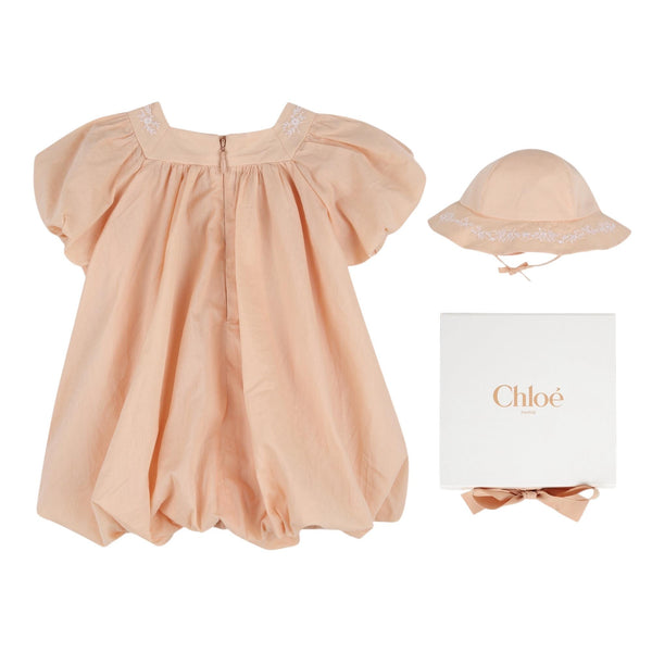 Set abito + cappellino rosa pesca per neonata Chloé C20920 43J 