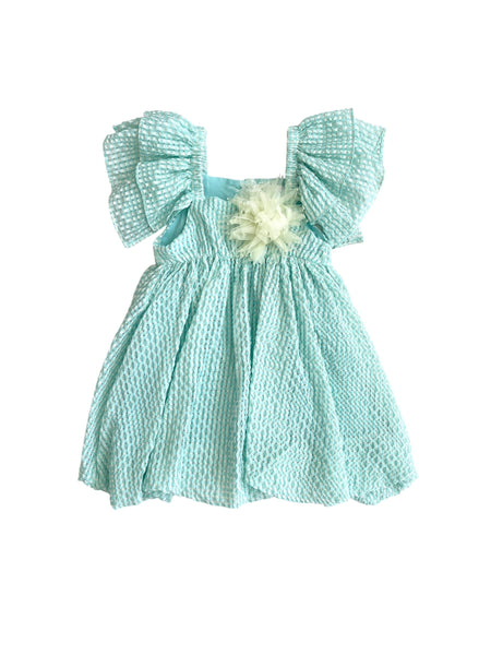 Abito a quadretti vichy verde acqua per neonata e bambina Miss Grant MG1594 ACQUA 