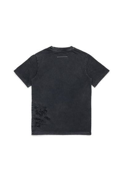 T-shirt nera con rotture per bambini MM6 Maison Margiela M60874 M6900 