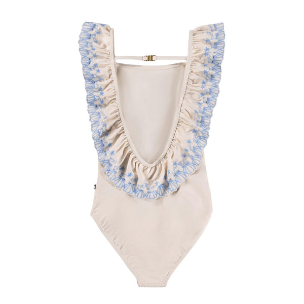Costume intero panna con ricami azzurri per bambina Molo NATHALIE 5602 