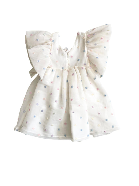 Abito in organza con ricami floreali applicati per neonata e bambina Miss Grant MG1638 PAGLIA 
