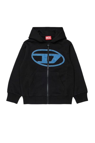 Felpa aperta nera con logo per bambino Diesel J02622 K900 