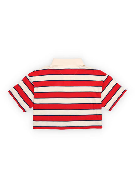 Polo cropped a righe multicolor per bambina The New Society ACACIA POLO TULIP RED 