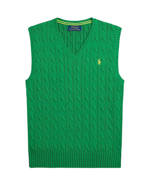 Gilet in maglia a trecce verde per bambino Ralph Lauren Kids 323702300500 GREEN 