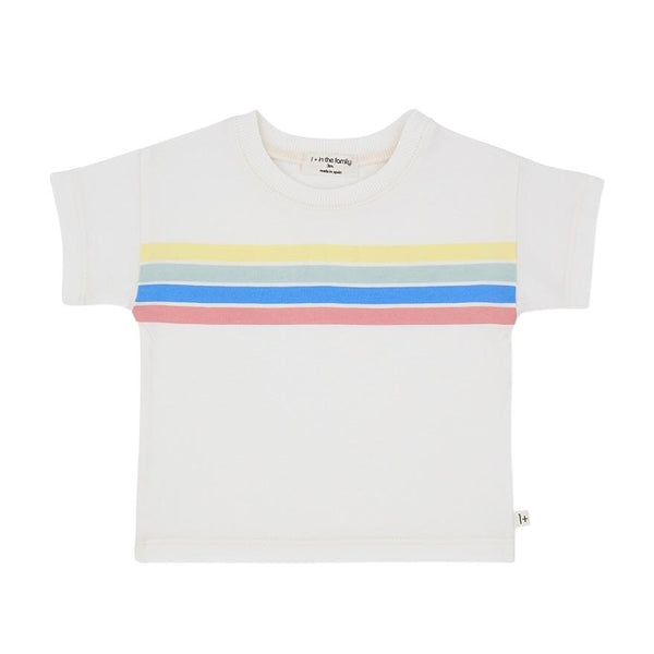 T-shirt panna con righe multicolor per neonato 1+ more in the family ALAYOR OFF-WHITE 