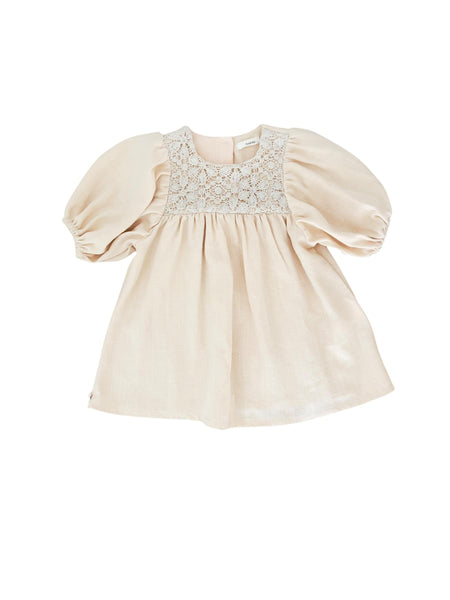 Abito pesca  con ricami  beige per neonata Maperò M33221 ROSA TRAMONT 