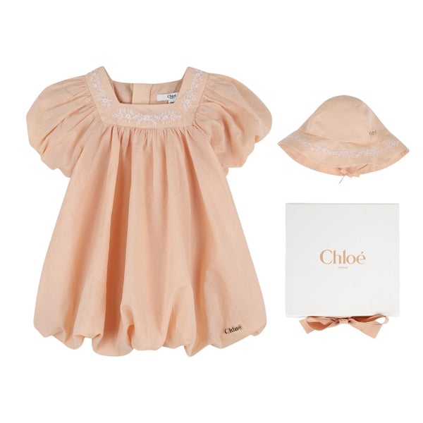 Set abito + cappellino rosa pesca per neonata Chloé C20920 43J 
