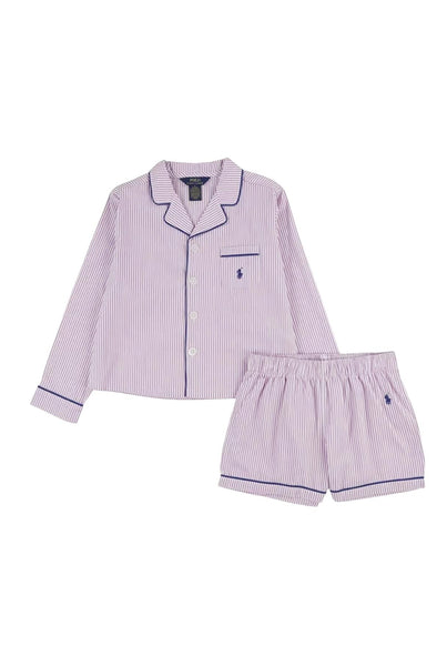 Pigiama rosa e bianco a righe per bambina Ralph Lauren Kids 4P0285 PFD 