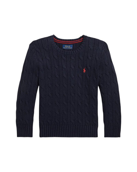 Maglia blu in cotone a trecce con logo per neonato e bambino Ralph Lauren Kids 322702674060 NAVY 