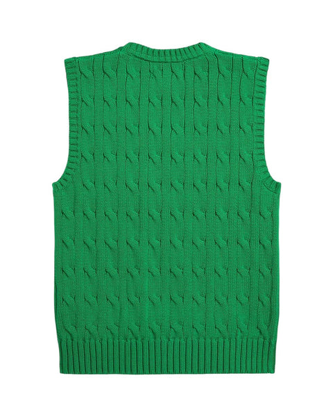 Gilet in maglia a trecce verde con logo per neonato e bambino Ralph Lauren Kids 322702300500 GREEN 