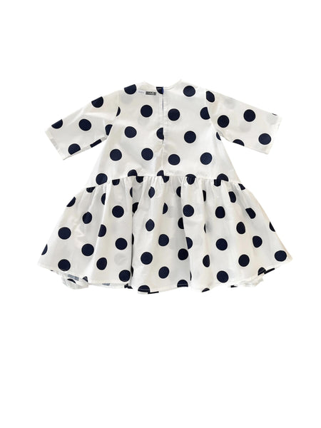 Abito bianco a pois blu per neonata e bambina Cucù Lab ALICE POIS BLU 
