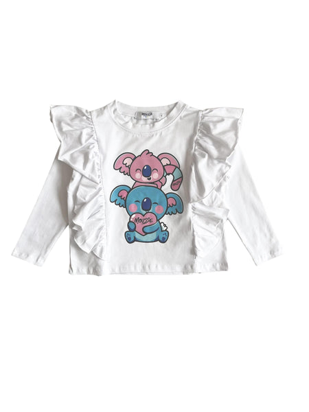T-shirt bianca con volant e stampa per neonata e bambina Mousse kids PKMJR140W KOKKOALA 