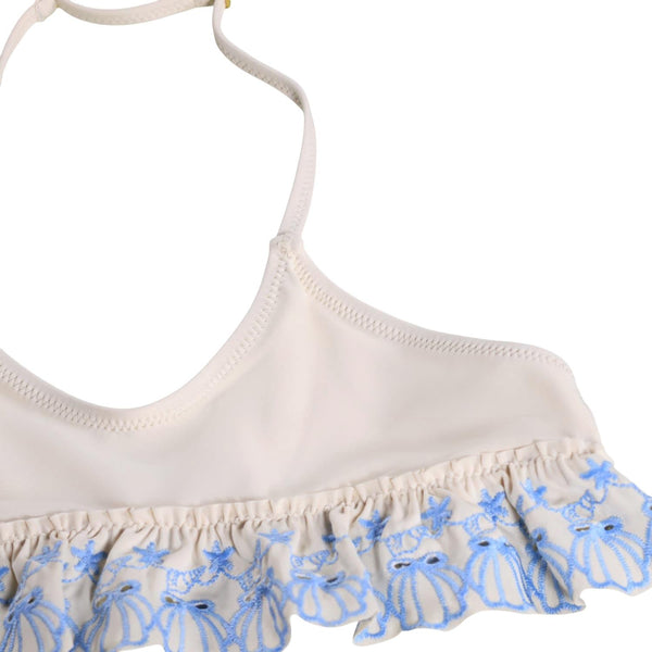 Bikini beige con dettagli celesti ricamati per neonata e bambina Molo NANDA 5602 