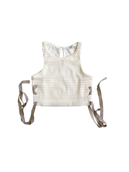 Top latte in maglia con lacci per bambina Lulù by Miss Grant LL4264 LATTE 
