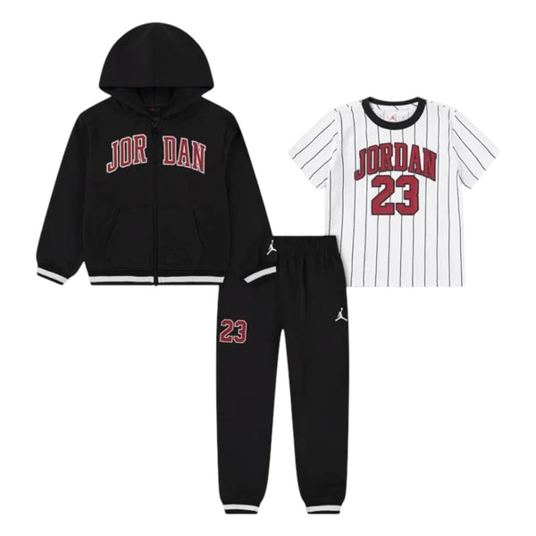 Completo felpa + t-shirt + pantalone nero per neonato e bambino Jordan 85F275 023 