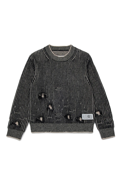 Maglia nera in lana a coste con rotture per bambini MM6 Maison Margiela M60881 M6C39 