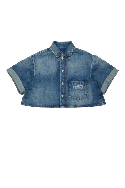 Camicia in denim blu con logo per bambina MM6 Maison Margiela M60763 M601 