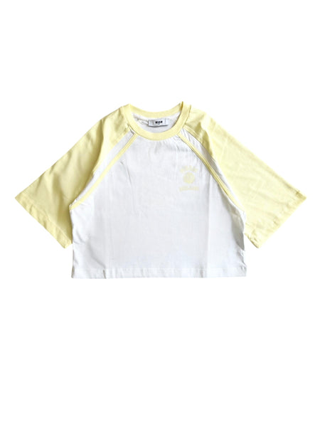 T-shirt bianca e gialla con logo per bambina Msgm S6MSJGTH024 001/79 
