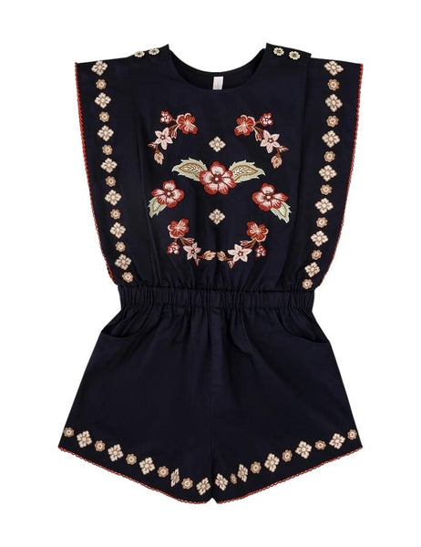 Tuta corta blu con ricami floreali per bambina Zimmermann 7838YSS261 DKN 