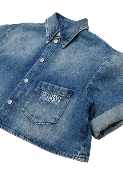 Camicia in denim blu con logo per bambina MM6 Maison Margiela M60763 M601 