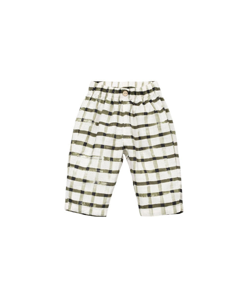 Pantalone bianco a quadri verdi per neonato Play up 1AS11606 E773N 