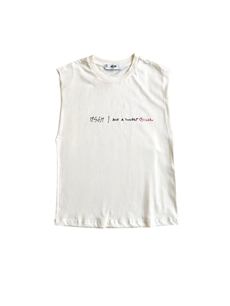 T-shirt crema senza maniche con logo per bambino Msgm S6MSJBTH242 013 