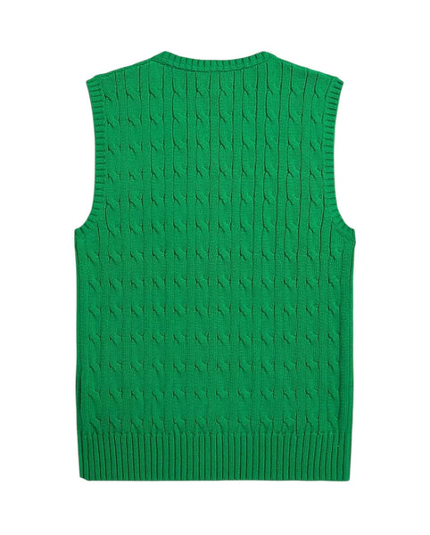 Gilet in maglia a trecce verde per bambino Ralph Lauren Kids 323702300500 GREEN 