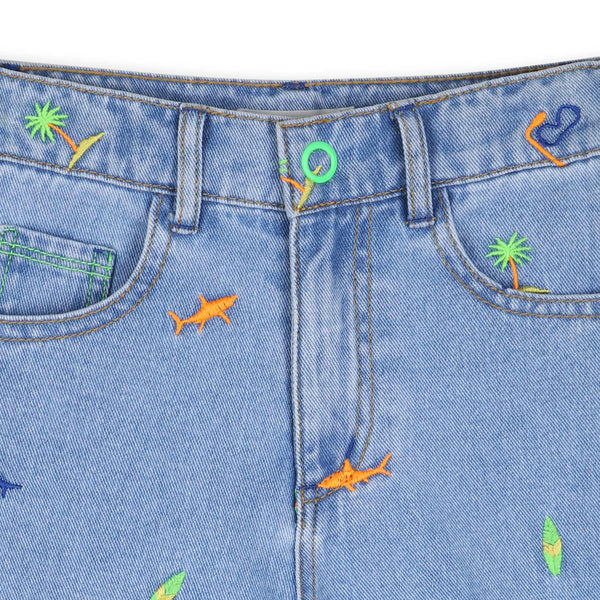 Shorts in denim con ricami multicolor all over per neonato e bambino BILLIEBLUSH U21721 Z18 