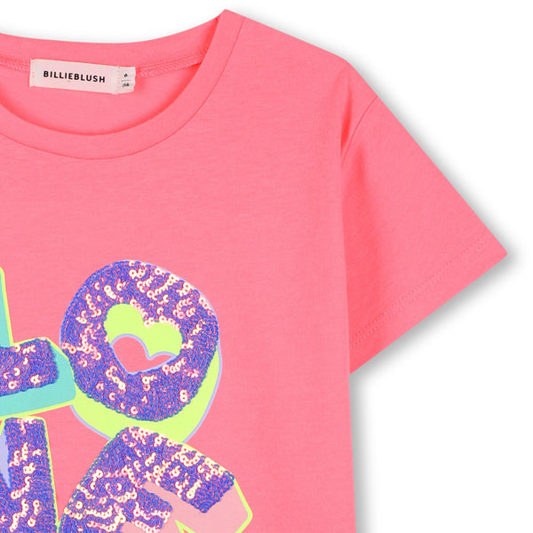 T-shirt rosa fluo con paillettes per bambina BILLIEBLUSH U21957 499 