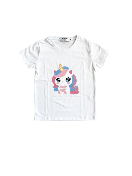 T-shirt bianca con stampa per neonata e bambina Mousse kids LKTS120W LOVUNICORN 